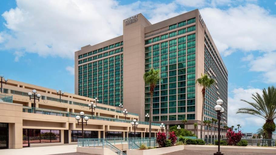 Exterior of Hyatt Regency Jacksonville Downtown against a blue sky